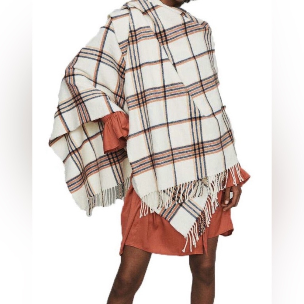 Maje Cream and Brown Plaid Cape